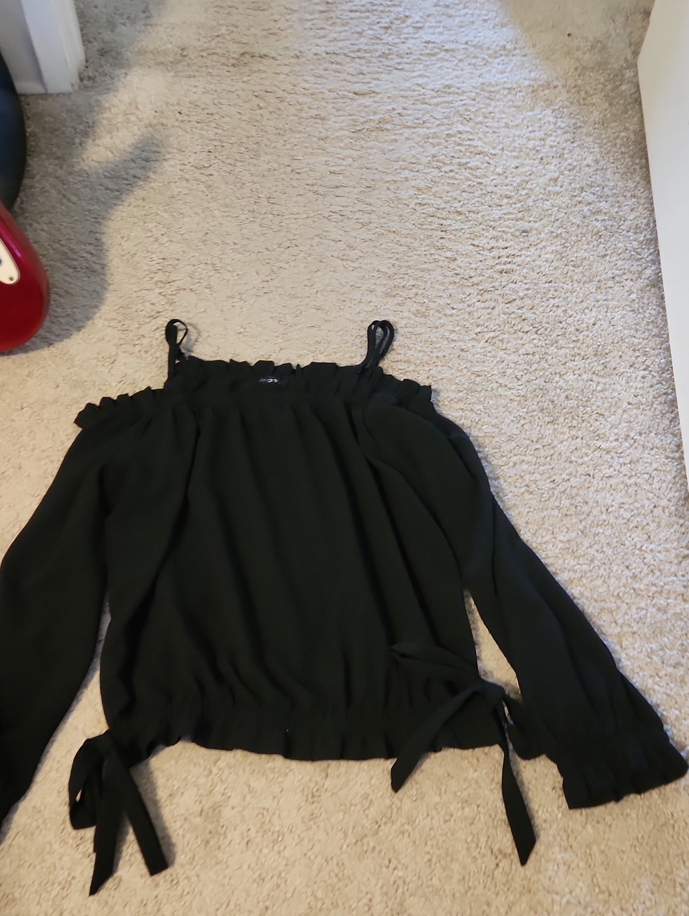 Papermoon Black Off-Shoulder Long Sleeve Blouse with Tie Details